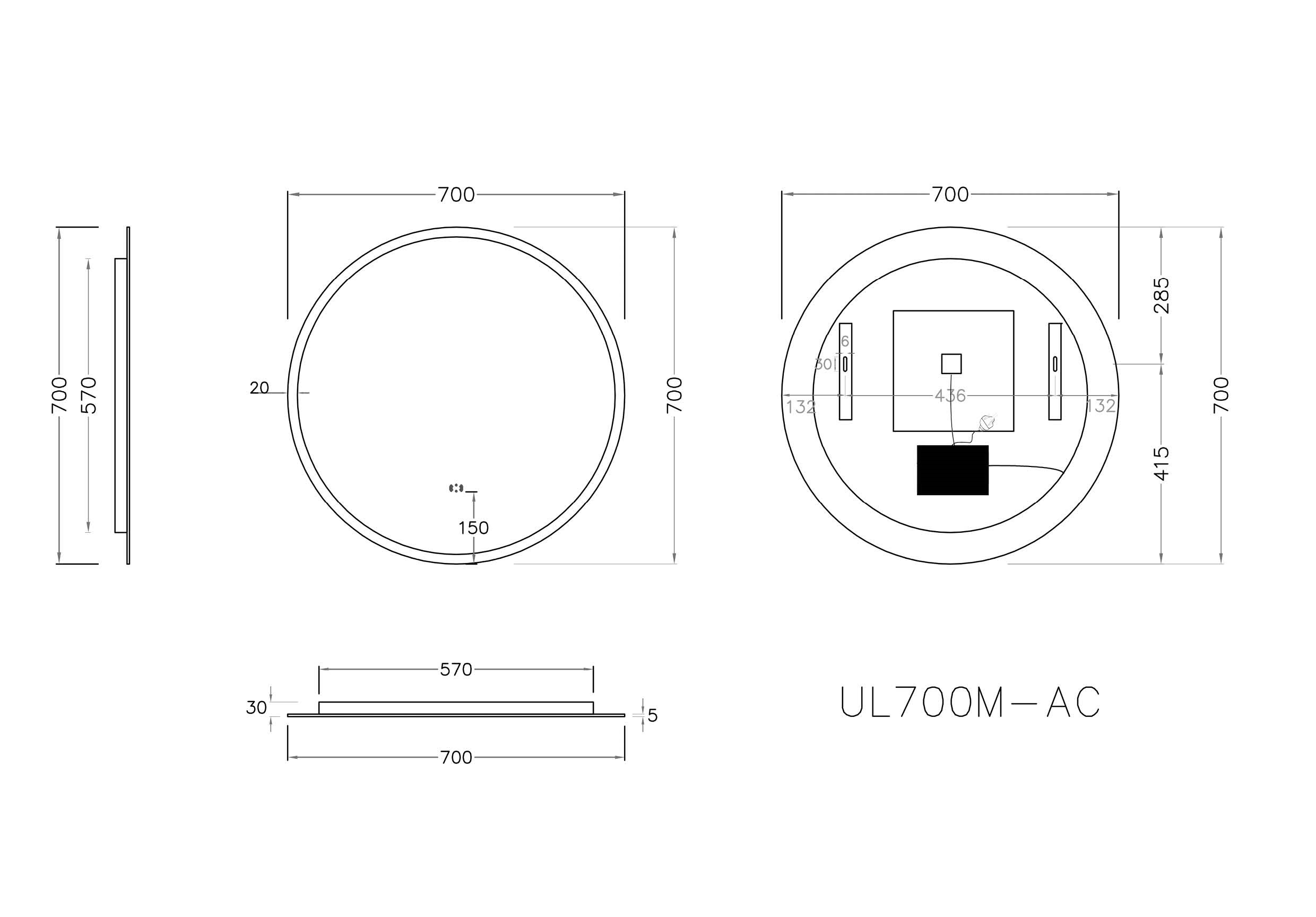 UL700BMAC LED Backlit Mirror Poseidon Bathroom and Kitchen