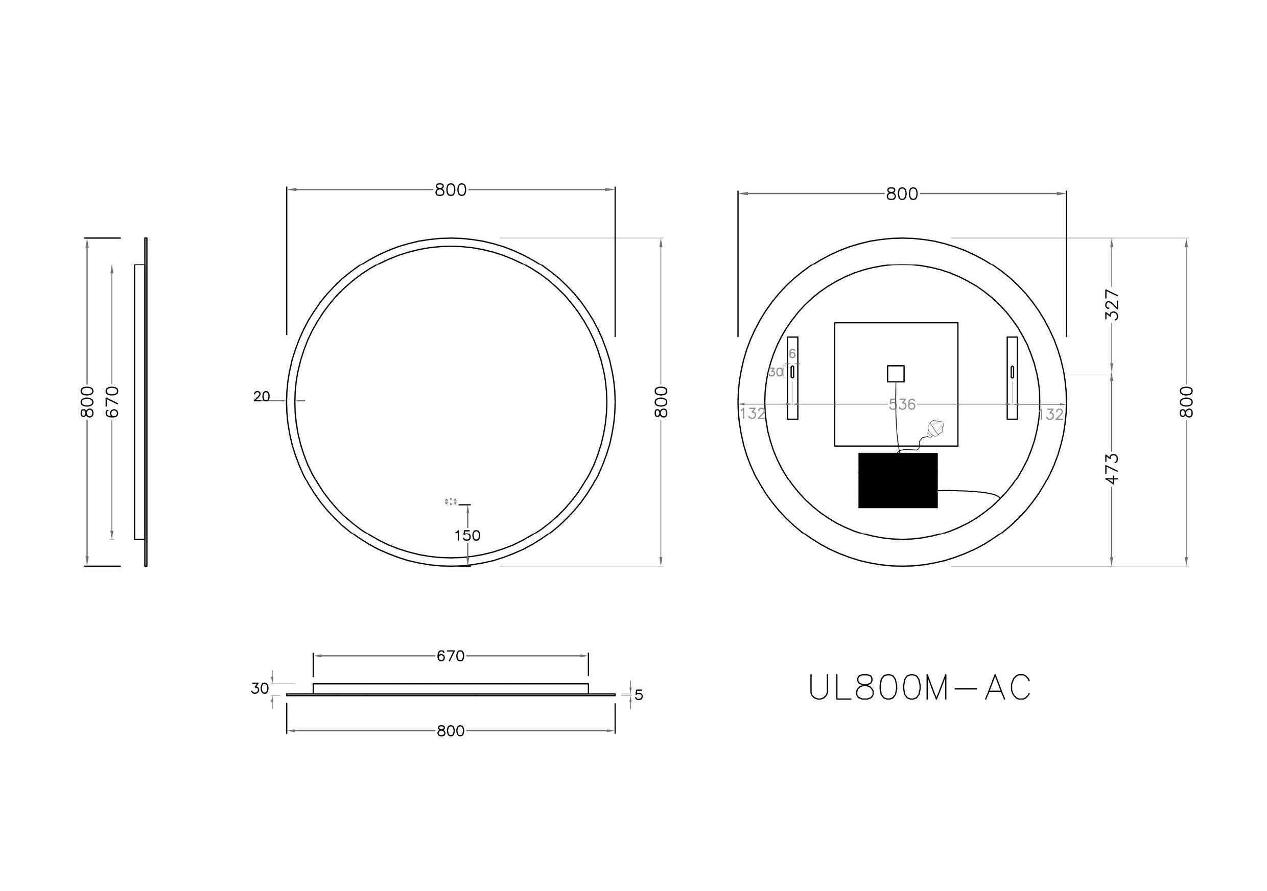 UL800BMAC LED Backlit Mirror Poseidon Bathroom and Kitchen